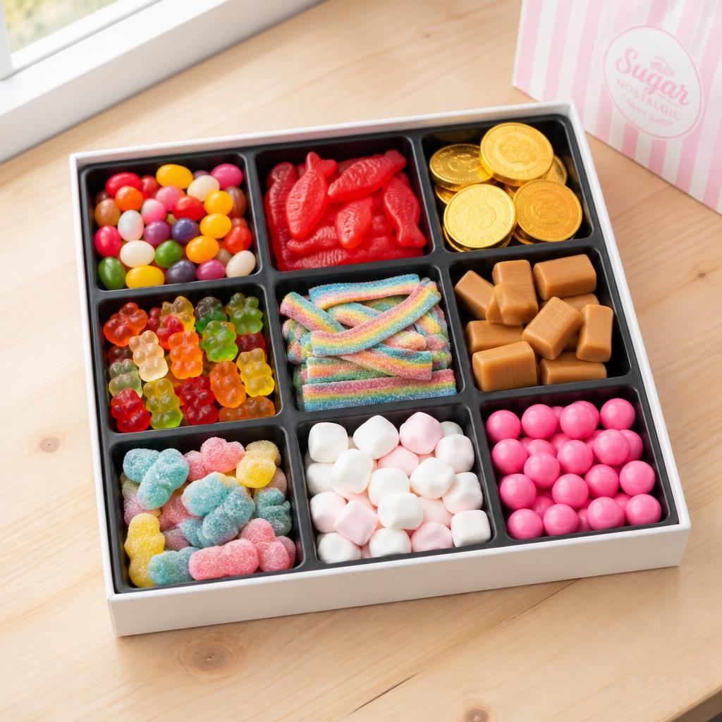 White 9-compartment candy tray with black inserts